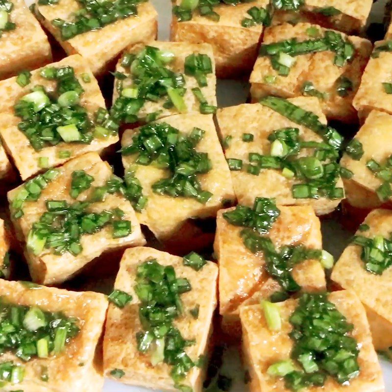 Step 4 Final Product Fried tofu with scallion oil and dipping sauce