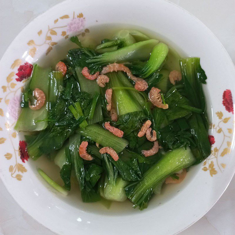 Step 4 Finished product Bok choy soup with dried shrimp