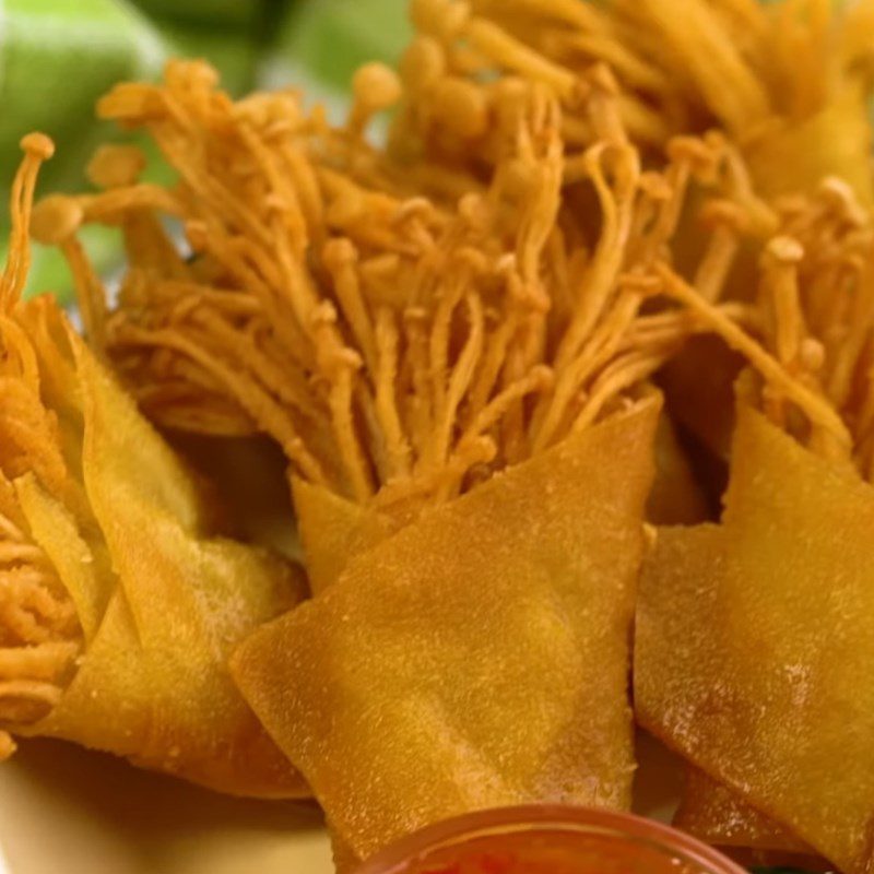 Step 4 Finished Product Crispy Enoki Mushroom Fried Wontons