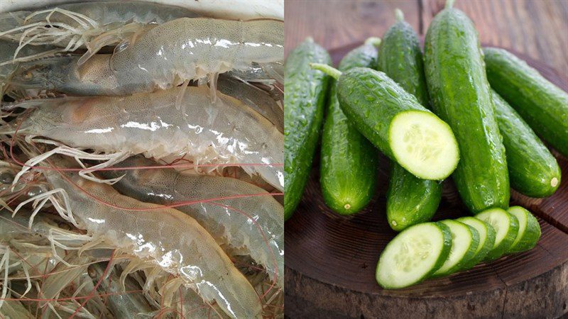 Ingredients for stir-fried shrimp with cucumber