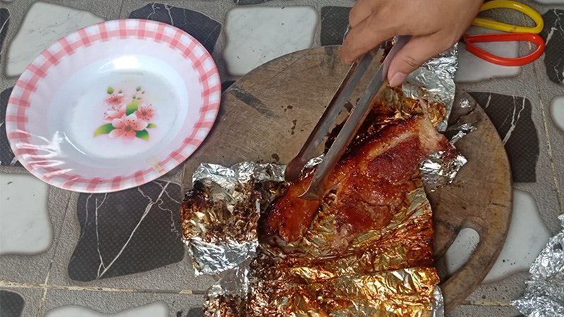 grilled pork in aluminum foil