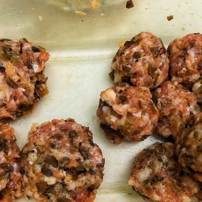 Step 2 Marinate the meat filling Sweet mustard greens meatballs