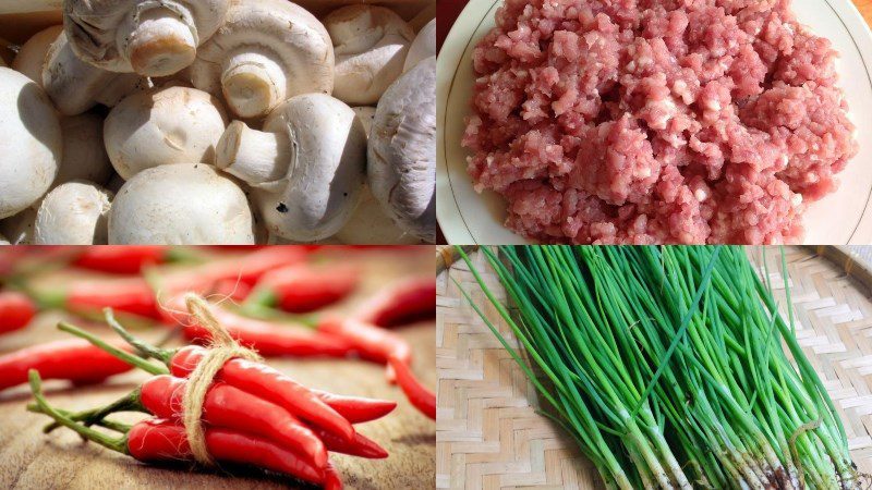 Ingredients for the dish 2 ways to make stir-fried mushrooms with beef and pork