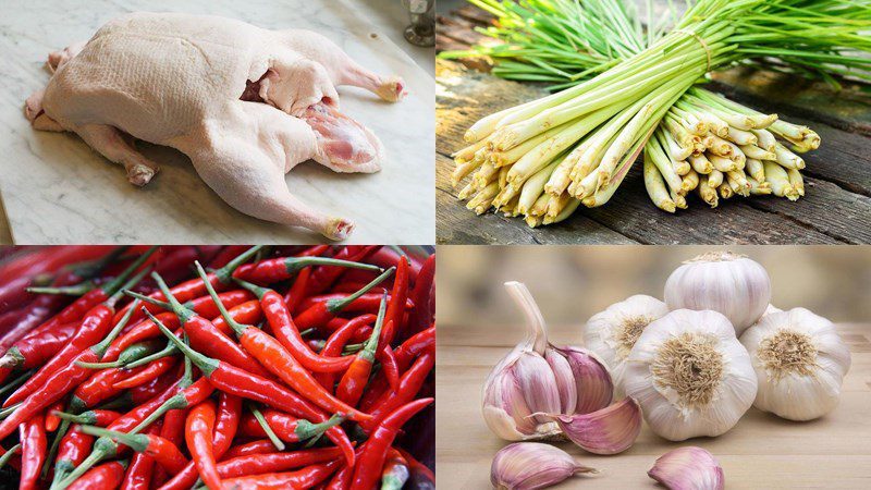 Ingredients for the dish 2 ways to make braised duck with lemongrass