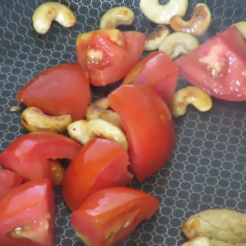 Step 2 Stir-fry tomatoes, cashews, and celery for Cashew Potato Soup