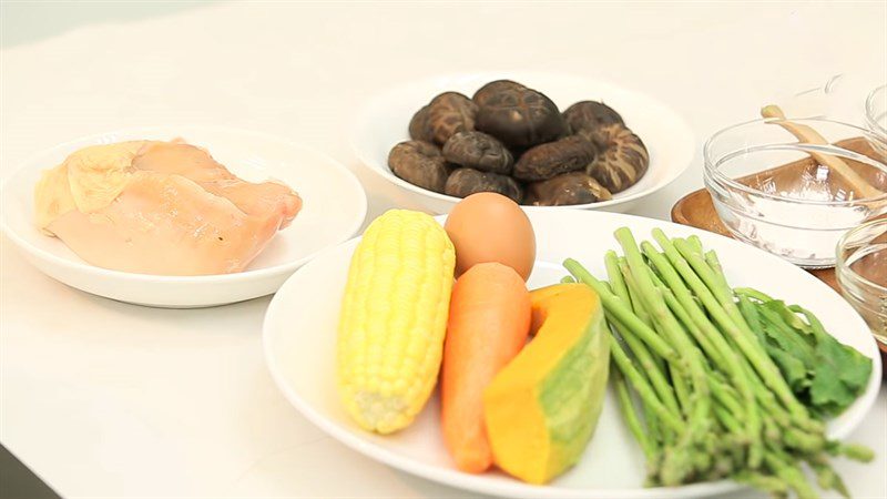 Ingredients for chicken asparagus soup and chicken pumpkin soup