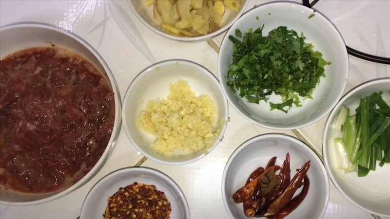 Ingredients for Sichuan boiled beef dish