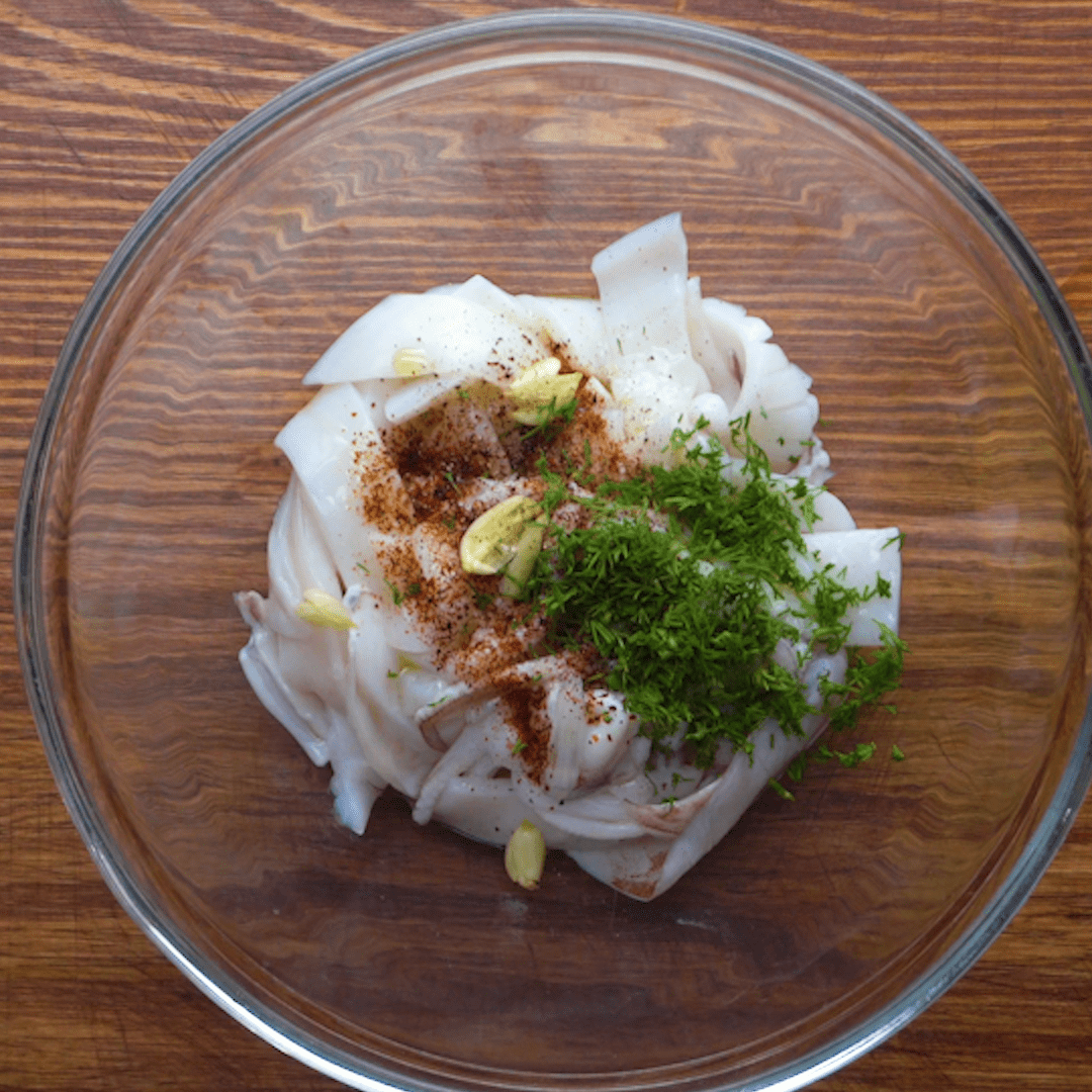 Step 2 Marinate the squid Crispy fried squid with dill