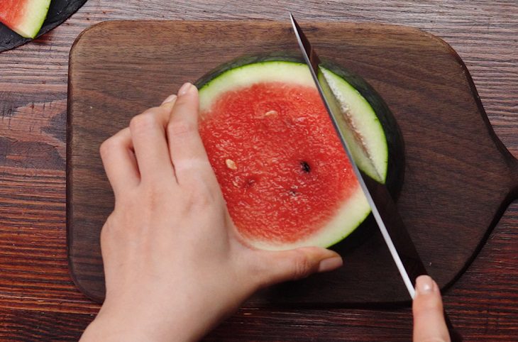 Step 1 Cutting the watermelon for Watermelon Corn Salad