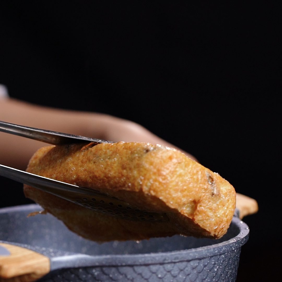 Step 3 Frying soft tofu with century egg Century egg tofu