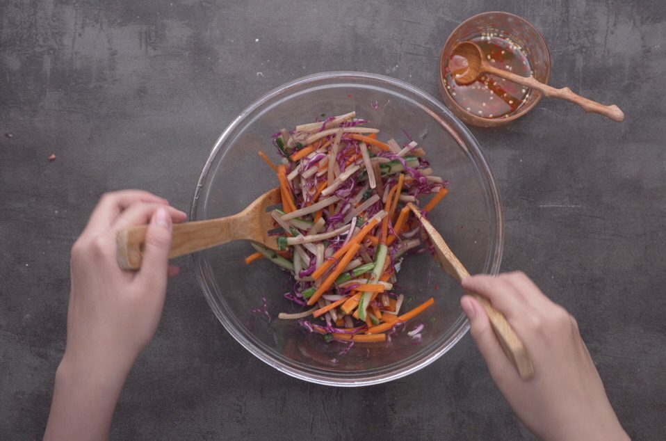 Step 2 Mix the salad Vegetarian Lotus Stem Salad