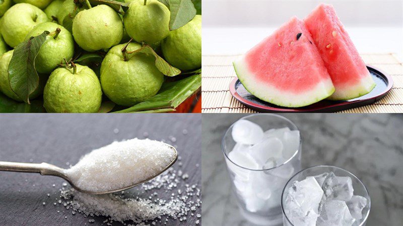 Ingredients for watermelon guava juice using a blender