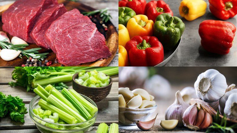 Ingredients for stir-fried beef with bell peppers