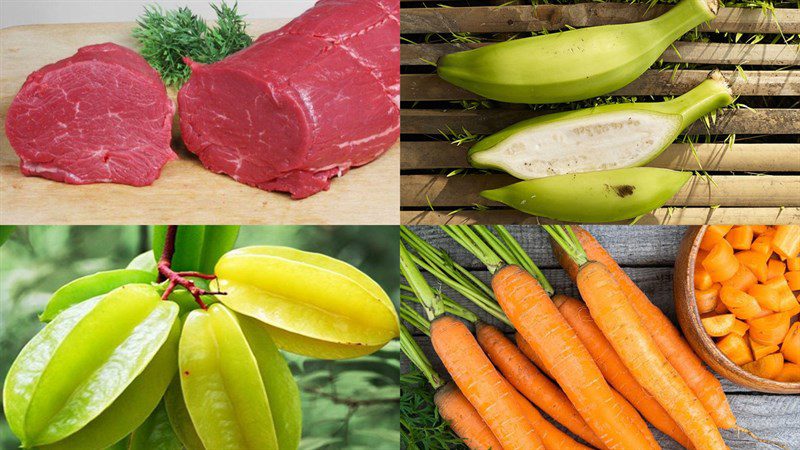 Ingredients for shredded beef salad, beef salad