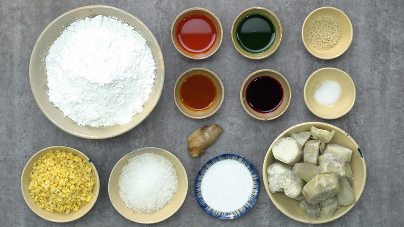 Ingredients for the colorful floating rice cake dish