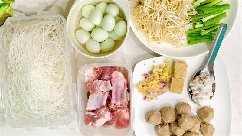 Ingredients for beef ball noodle soup