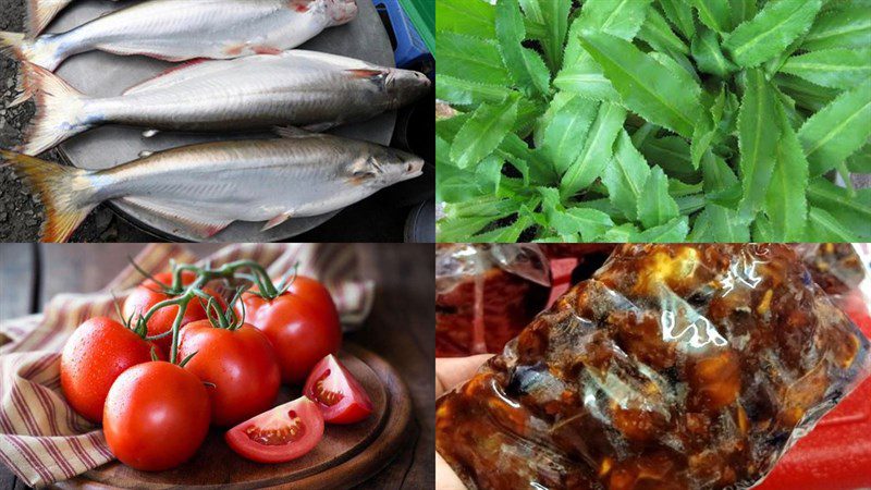 Ingredients for the dish of catfish cooked with sour bamboo shoots