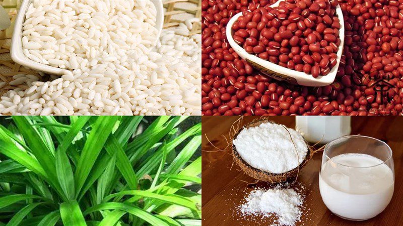 Ingredients for red bean sticky rice using an electric rice cooker