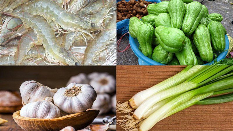 Ingredients for stir-fried su su with chicken intestines and shrimp