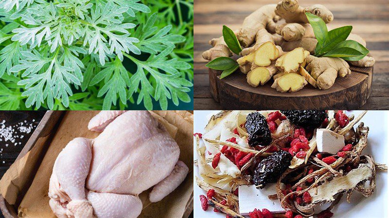 Ingredients for chicken stew with ginseng, mugwort, and abalone