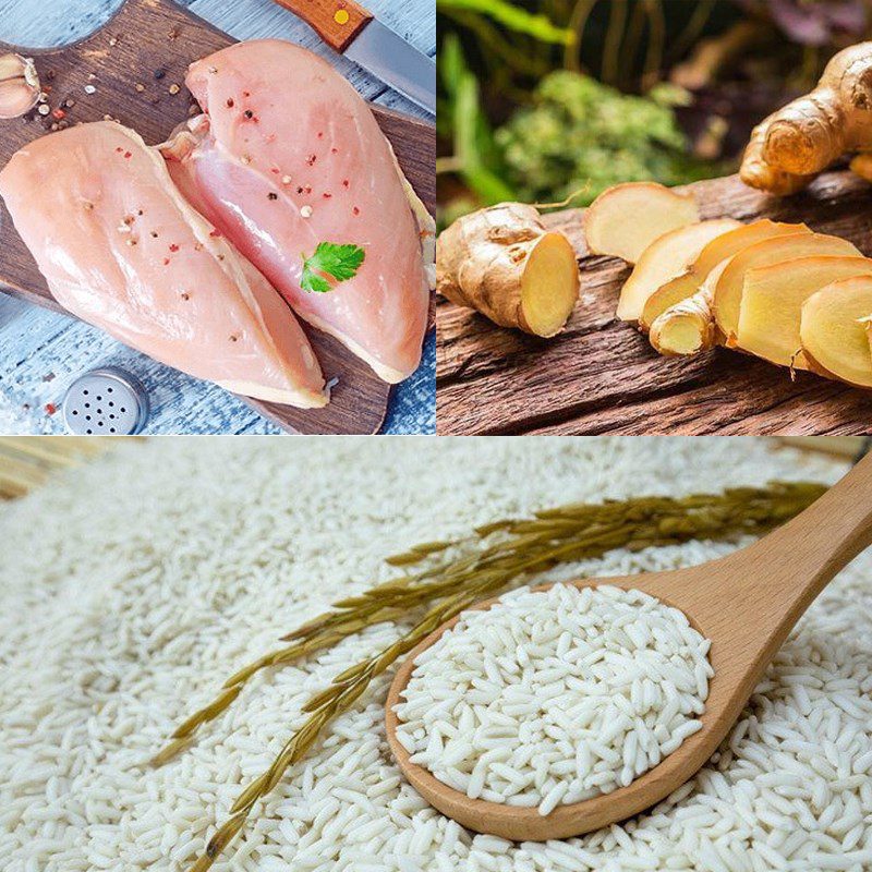 Ingredients for chicken porridge using a rice cooker