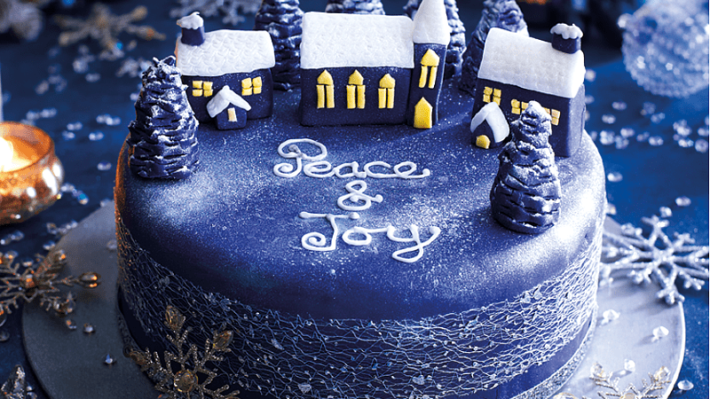 Christmas Cake Decoration in the Scene of Christmas Night