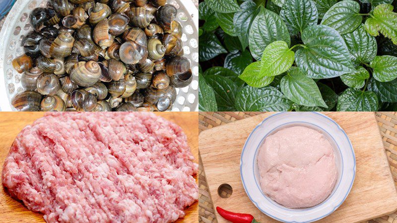 Ingredients for the dish of snail rolls in betel leaves