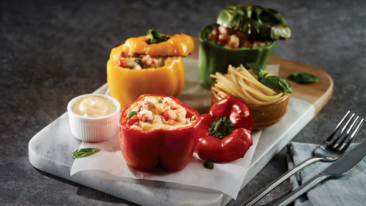 Grilled stuffed bell peppers with seafood