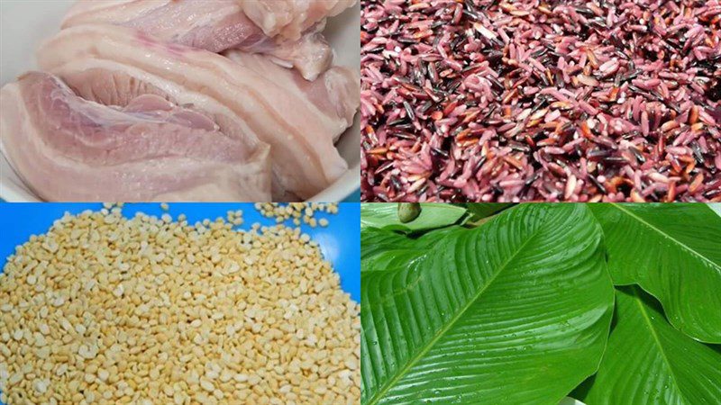 Ingredients for the black sticky rice cake with pork filling