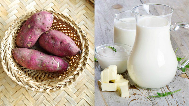 Ingredients for 3 ways to make purple sweet potato smoothie