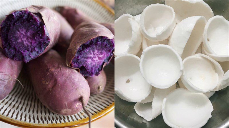 Ingredients for 3 ways to make purple sweet potato smoothies