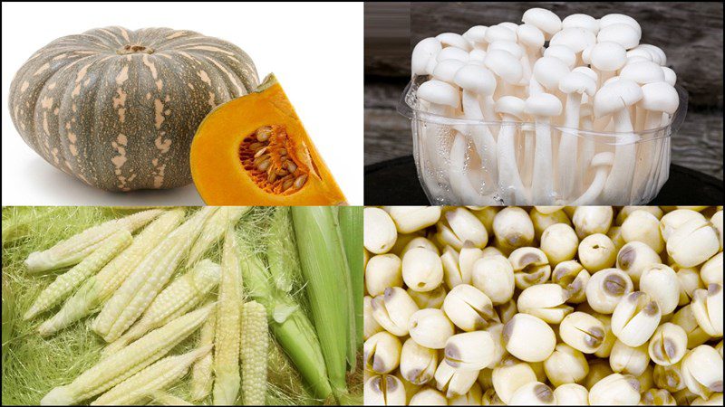 Ingredients for steamed pumpkin and vegetarian pumpkin stew