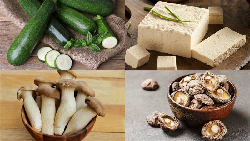 Ingredients for steamed zucchini with meat and mushrooms