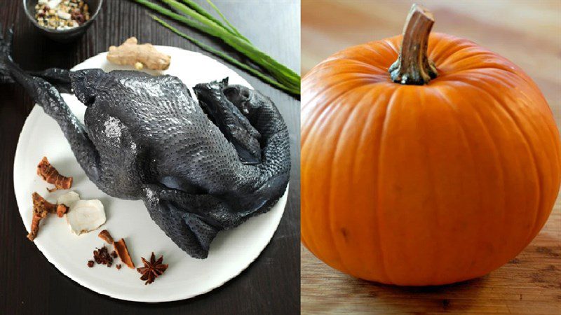 Ingredients for the dish of pumpkin stew and steamed black chicken