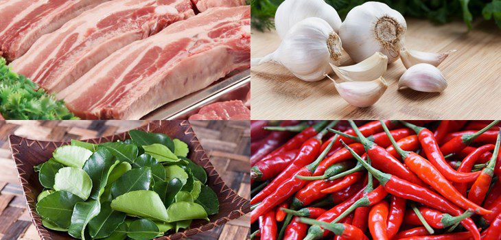 Ingredients for crispy fried pork belly with Thai sauce