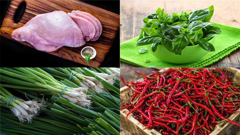 Ingredients for the recipe of 2 ways to make Thai-style stir-fried chicken