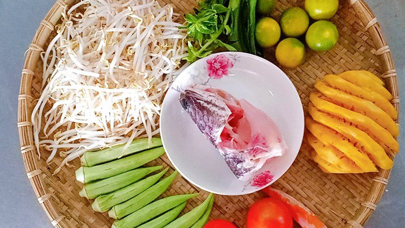 Ingredients for sour snakehead fish soup