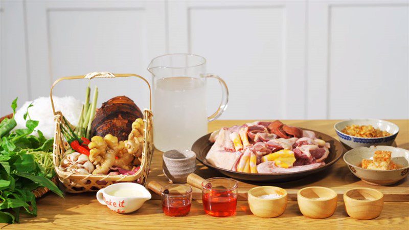 Ingredients for duck hotpot cooked with fermented tofu