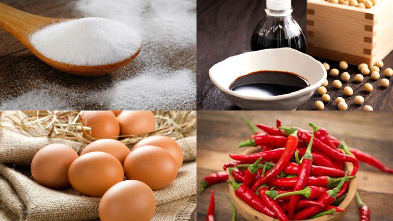 Ingredients for fried eggs with fish sauce and soy sauce