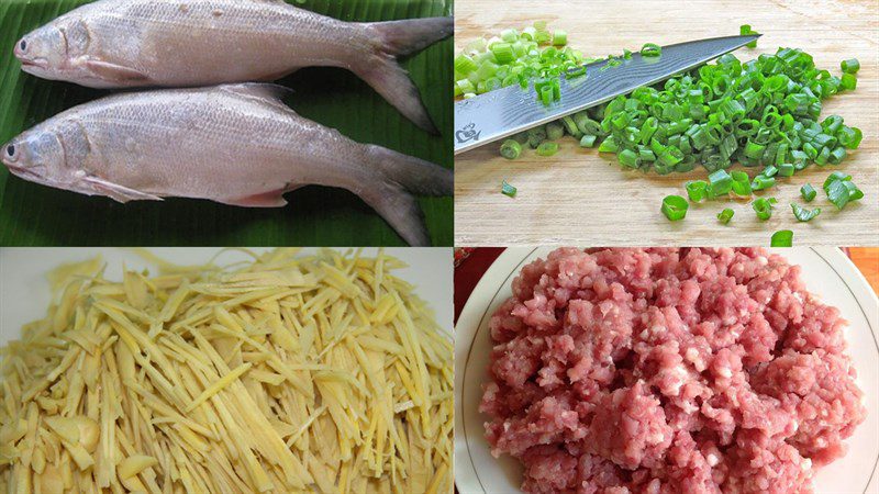 Ingredients for the dish 2 ways to make dried snakehead fish with pork belly