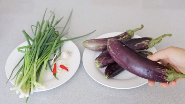 Ingredients for grilled eggplant with scallion oil and stuffed grilled eggplant