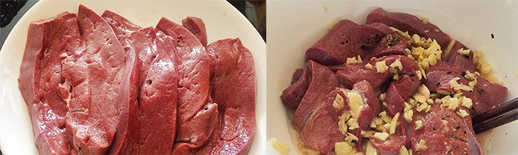 Step 2 Marinate the liver for fried garlic pig liver