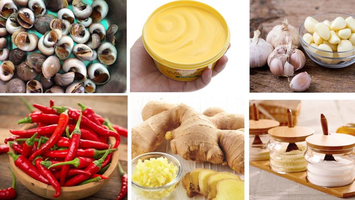 Ingredients for 2 ways of making stir-fried butter snails with garlic and tamarind