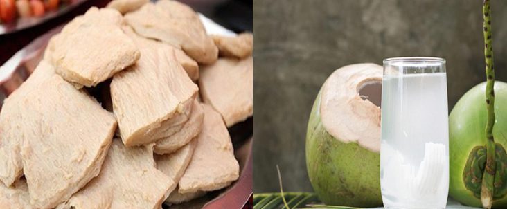 Ingredients for crispy vegetarian ribs and vegetarian ribs braised in coconut water