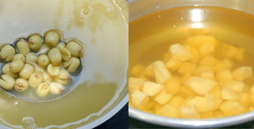 Step 3 Boiling Lotus Seeds and Water Chestnuts Sugarcane Juice with Lotus Seeds