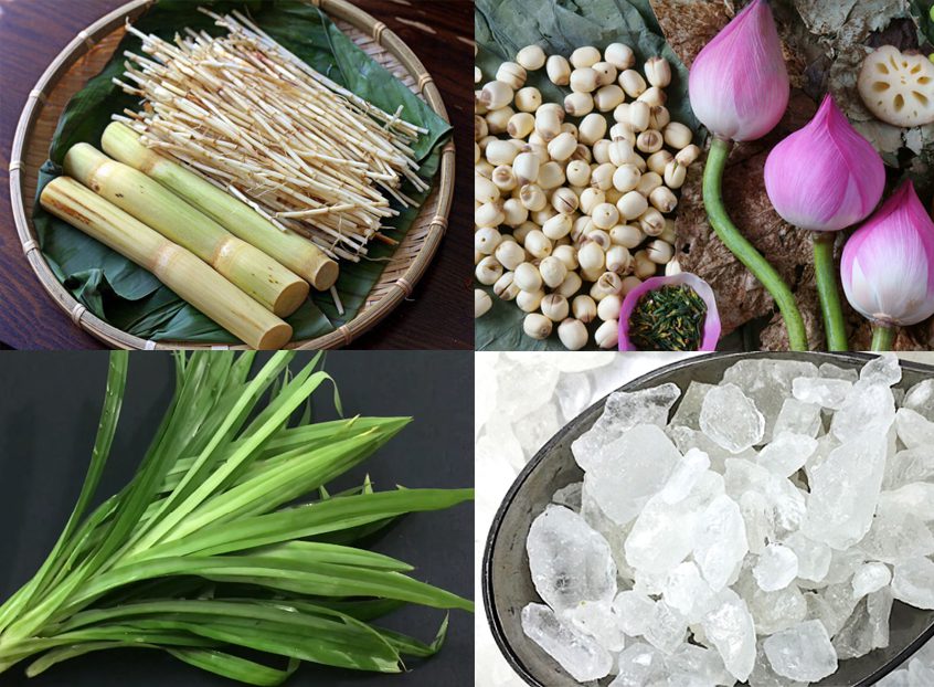 Ingredients for sugarcane lotus seed drink