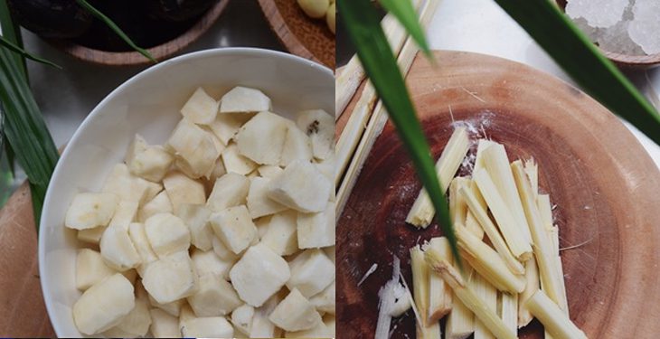 Step 1 Prepare ingredients for Sugarcane Lotus Seed Drink