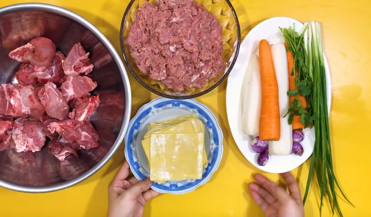 Ingredients for pork bone wonton noodles, wonton noodles with char siu