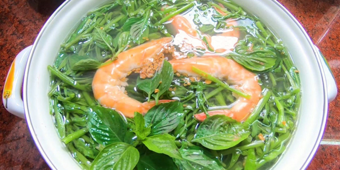 2 ways to cook water spinach soup with shrimp delicious and refreshing at home 05126