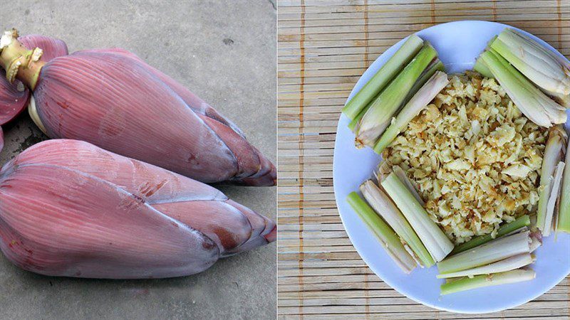 Ingredients for banana flower salad